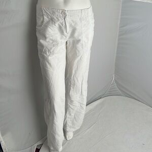 H&M white linen wide leg roll up pants